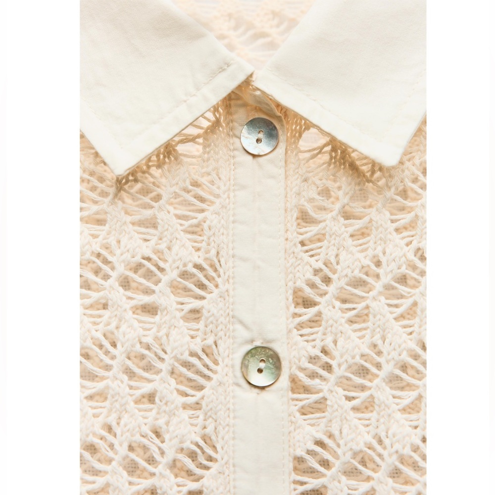 Zara POINTELLE KNIT POLO CARDIGAN - Picture 3 of 9